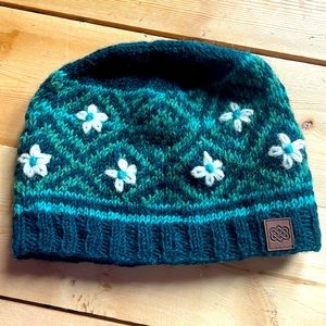Multicolored floral Sherpa beanie